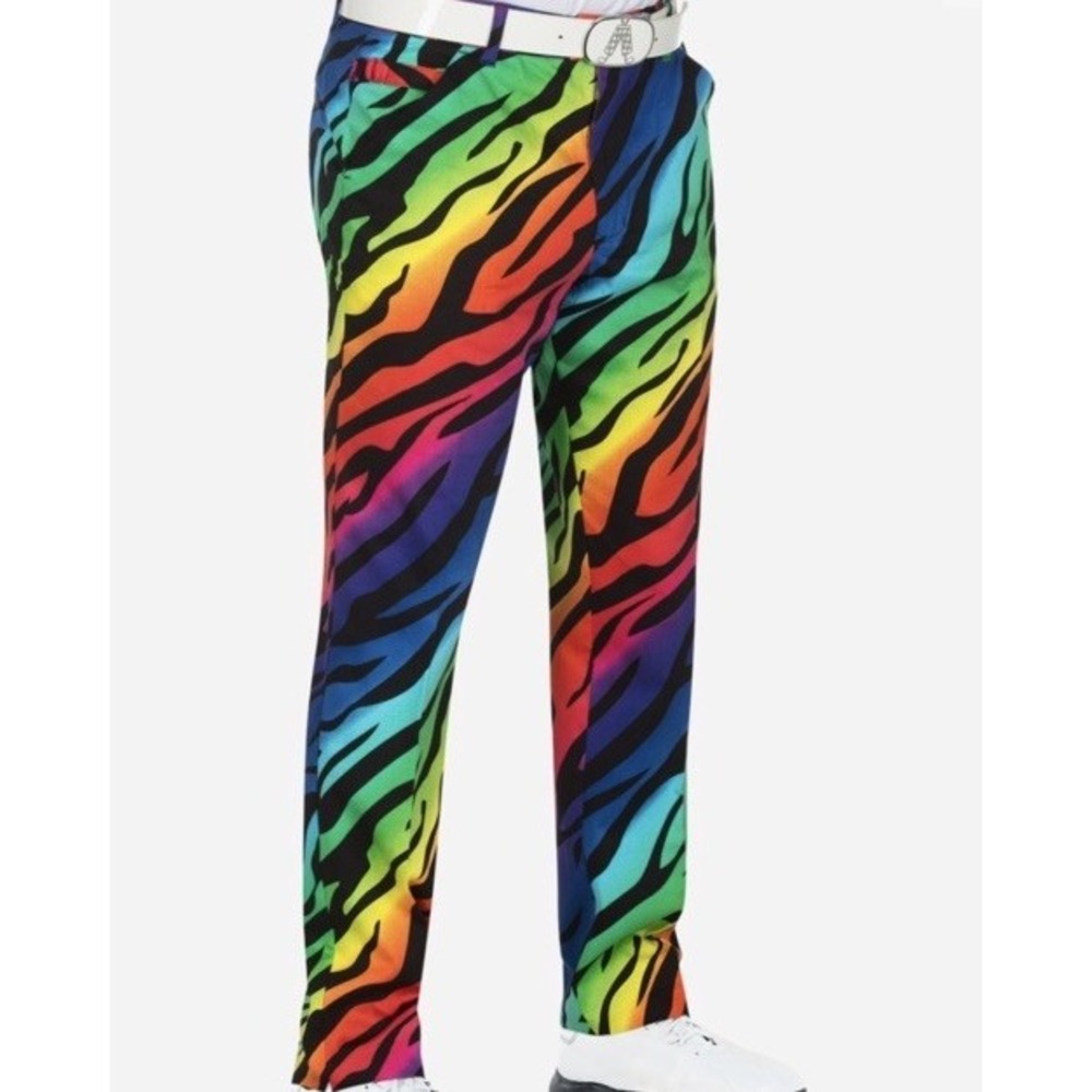 New Royal and Awesome Men's Golf Pants Wild Ones Colorful Zebra 36x32